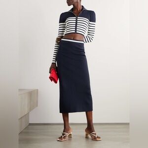 STAUD Navy and White Raft Cardigan